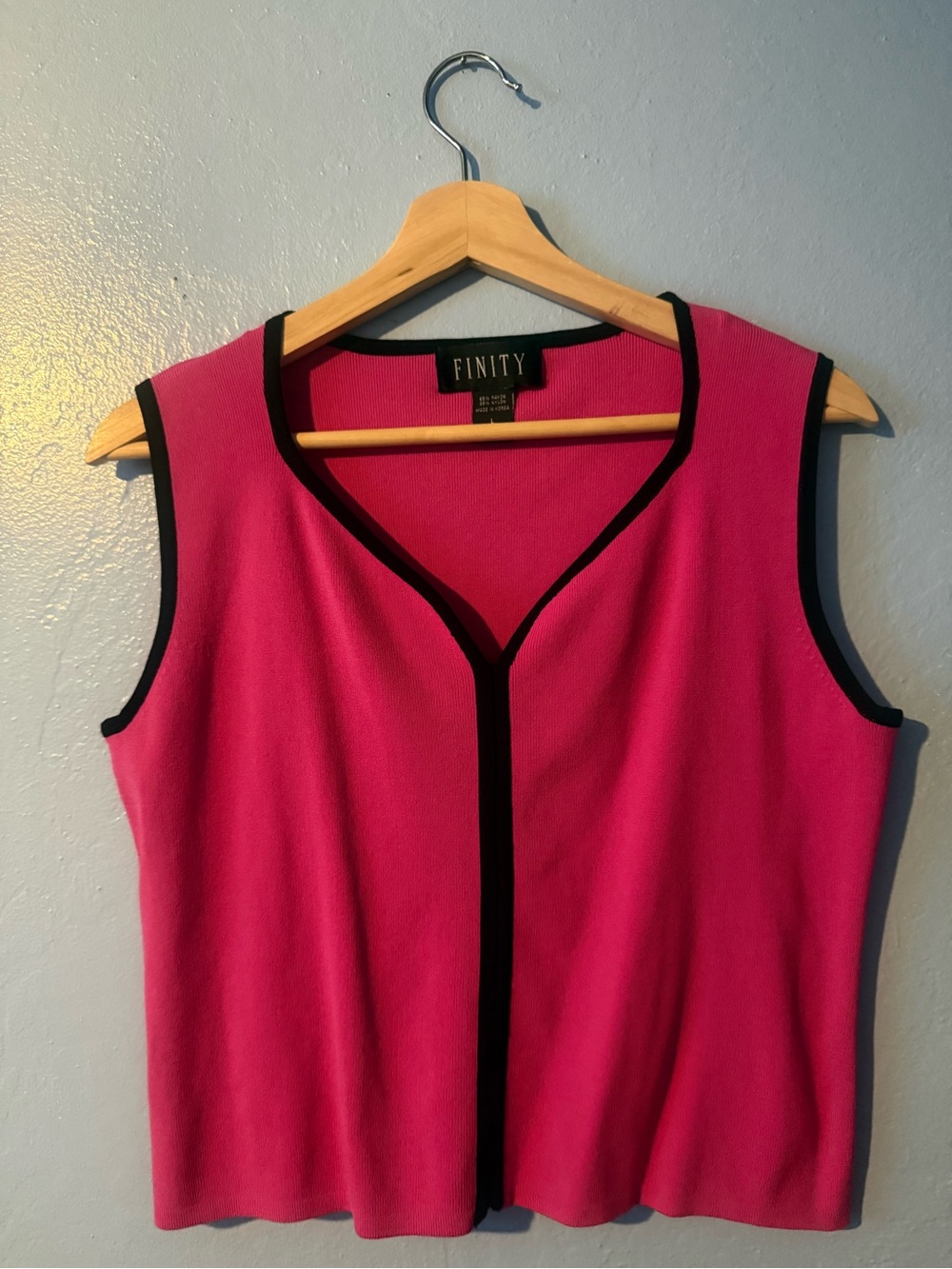 Finity Hot Pink Sleeveless V-Neck Tank with Black Piping